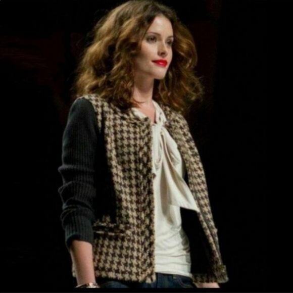 CAbi Houndstooth Wool Blend Faux Fur Collar Jacket Sz 4 - Picture 3 of 8
